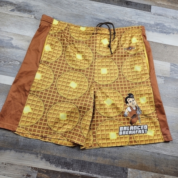 Mad LAX LaCrosse shorts Medium Balanced Breakfast Waffles print - Picture 1 of 5